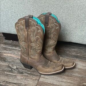 Ariat Brown Heeled Boots with Blue Accents